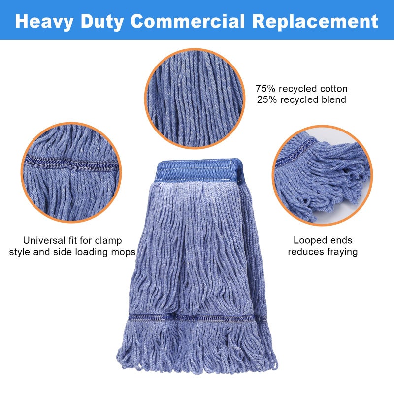 kCarpoly 3 Pack Commercial Replace Mop Head, Reusable Mop Head Refills-Replacement Mop Heads Suitable for Heavy Commercial Industrial Residential Areas,Wet Industrial Cotton Looped End String Mop Head (Blue) - Image 2