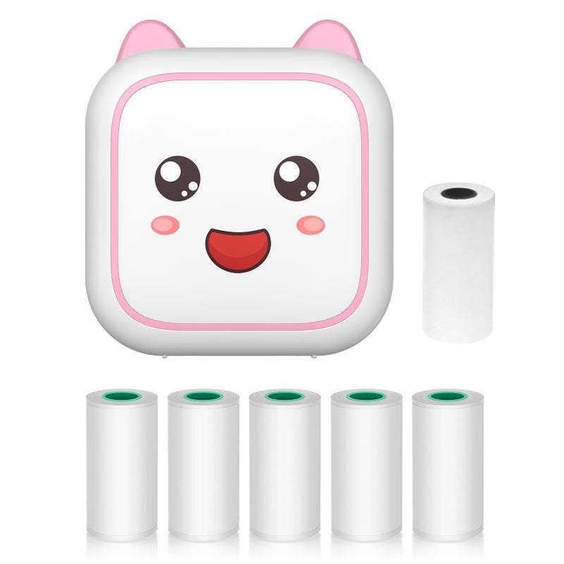 Mini Thermal Printer Multifunction Portable Sticker Maker Instant Photo Inkless Printing Support BT Connection for Smartphone with 1 Paper Roll 57mm + 5 Self-Adhesive Paper Rolls Compatible with iOS - Image 1
