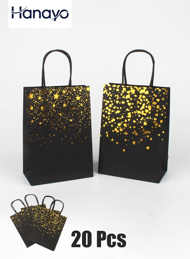 Hanayo 20 Pcs Gift Bags Paper Tote Bag Lightweight Wrapping Bag Stylish Design Reusable Grocery Bags Suitable for Birthday Wedding Gift Giveaway Activity Valentine's Day(Black) - Image 1