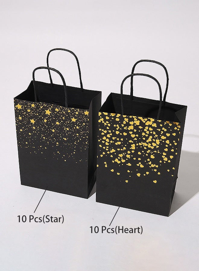 Hanayo 20 Pcs Gift Bags Paper Tote Bag Lightweight Wrapping Bag Stylish Design Reusable Grocery Bags Suitable for Birthday Wedding Gift Giveaway Activity Valentine's Day(Black) - Image 2