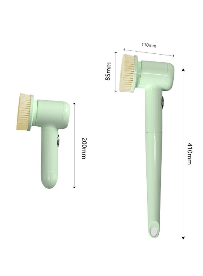 Multi-functional electric bathing brush, perfect for lazy bathing. It features back massage and scrubbing functions, with a long handle for easy use. USB rechargeable and stylish in green. - Image 3