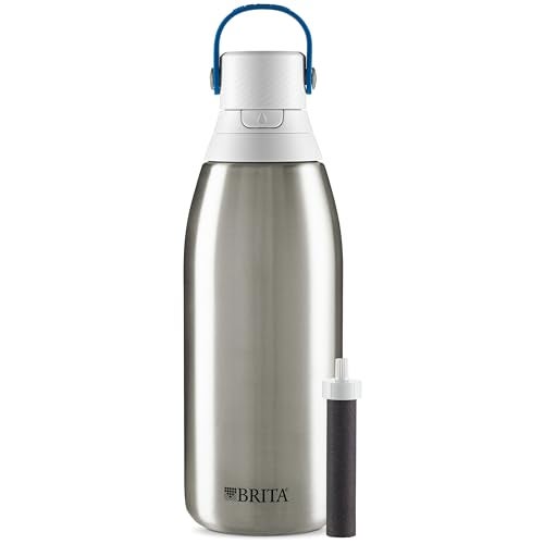 Brita Stainless Steel Premium Filtering Water Bottle, BPA-Free, Reusable, Insulated, Replaces 300 Plastic Water Bottles, Filter Lasts 2 Months or 40 Gallons, Includes 1 Filter, Stainless - 32 oz - Image 1