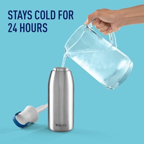 Brita Stainless Steel Premium Filtering Water Bottle, BPA-Free, Reusable, Insulated, Replaces 300 Plastic Water Bottles, Filter Lasts 2 Months or 40 Gallons, Includes 1 Filter, Stainless - 32 oz - Image 3