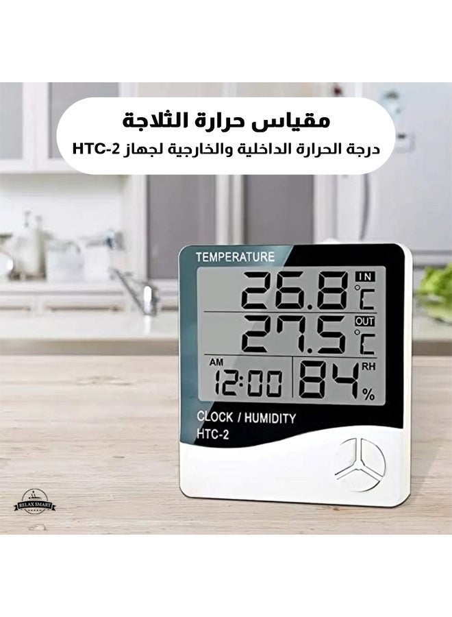ريلاكس سمارت عبوة من 2 مقياس حرارة  مقياس الرطوبة الرقمي مع مقياس الحرارة، ميزان حرارة داخلي/خارجي، مراقب الرطوبة مع ساعة بشاشة LCD، مقياس رطوبة للمنزل والبيت والدفيئة باللون الأبيض - Image 3