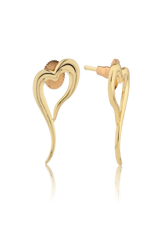 Voylla Whispering Heart Curve Gold Plated Earrings for Women Designer Love Earrings Women's Day Gift for Her Girlfriend Wife Anniversary Birthday Jewellery - Image 1
