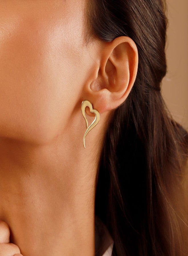 Voylla Whispering Heart Curve Gold Plated Earrings for Women Designer Love Earrings Women's Day Gift for Her Girlfriend Wife Anniversary Birthday Jewellery - Image 2