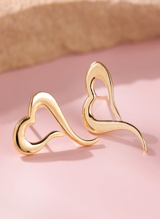 Voylla Whispering Heart Curve Gold Plated Earrings for Women Designer Love Earrings Women's Day Gift for Her Girlfriend Wife Anniversary Birthday Jewellery - Image 4