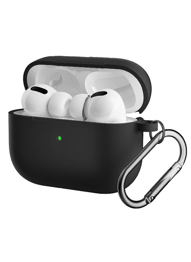 NIBEMINENT - AirPods 4 Case with Keychain Protective Silicone Airpod Case Shockproof Cover Skin，Front LED Visible for Apple Airpod 4 2024 Charging Case，Black - Image 1
