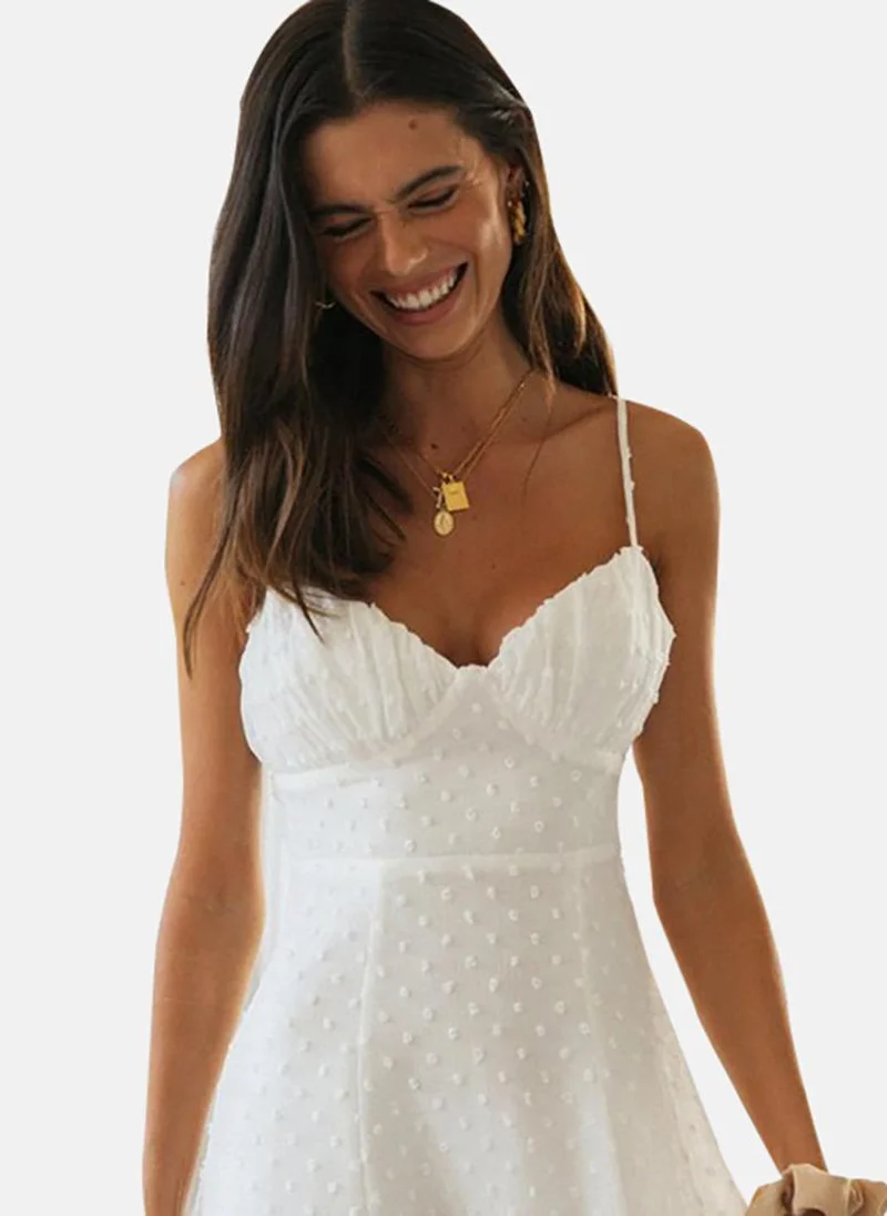 يونيكي White Self Design Sleeveless Shoulder Straps A-Line Dress