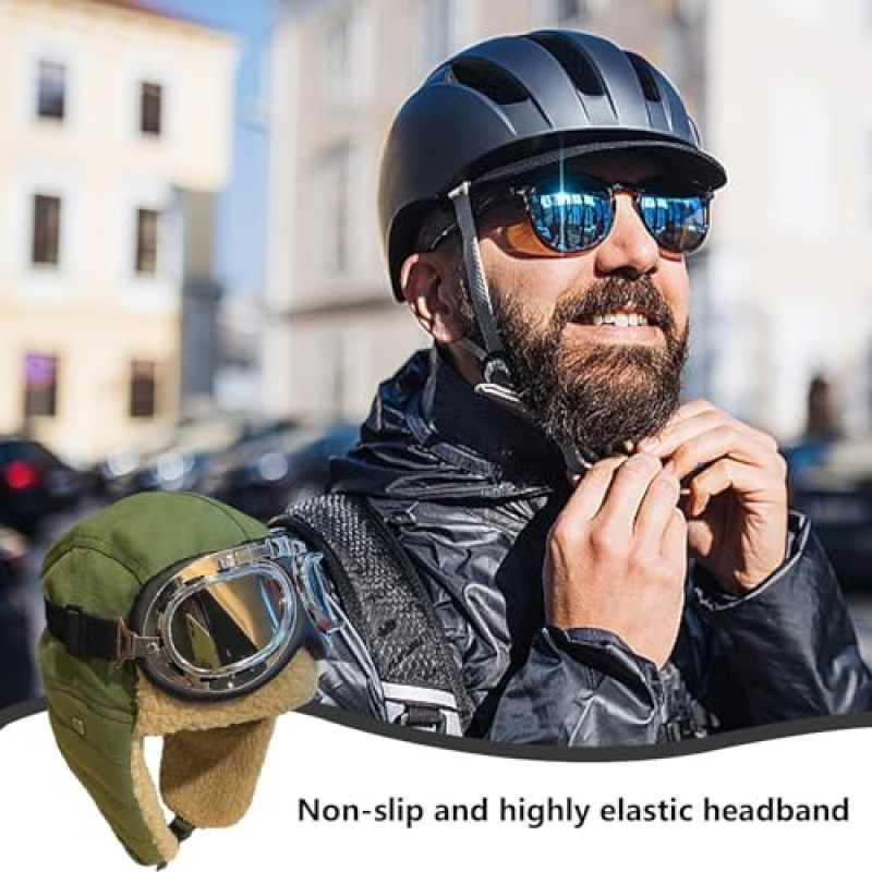 Aviator Hat: Green Fleece Construction Wind-Resistant Ear Protection - Anti-Fog Scratch-Resistant Pilot Glasses Adjustable Fit for Winter Outdoor Sports, Family Adventures and Costume Dress-Up - Image 3