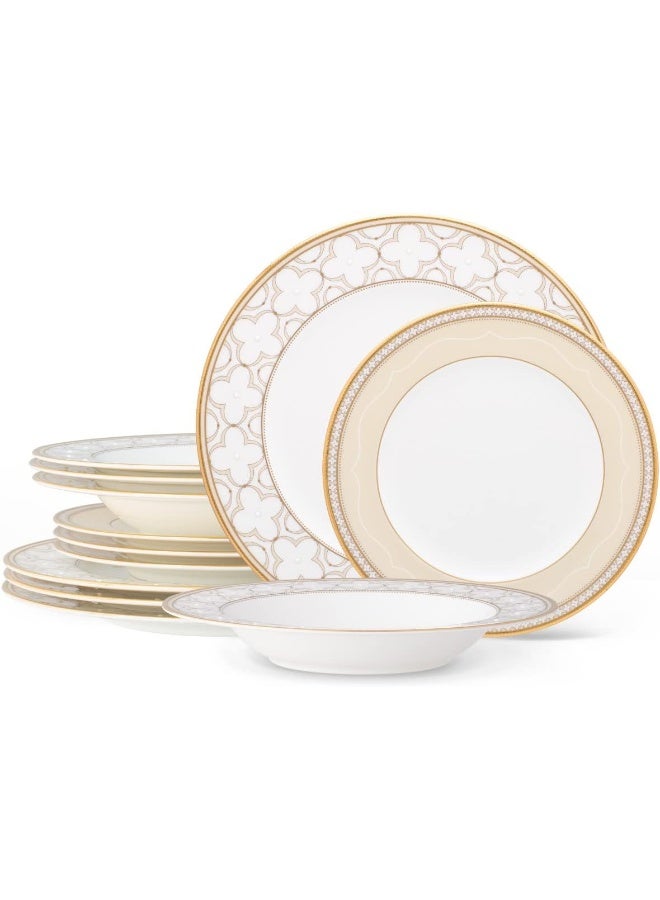 Noritake Trefolio Gold 12Piece Dinnerware Set Service for 4 - Image 1