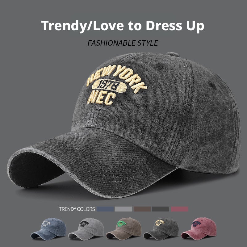 Washed Denim Vintage Baseball Cap, Adjustable, Breathable, Embroidered - Image 1