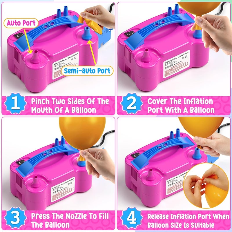 ZEUSRAY Portable Electric Balloon Pump - 110V 600W Dual Nozzle Balloon Inflator Pump with 113 accessories Decorations for Party - Image 3