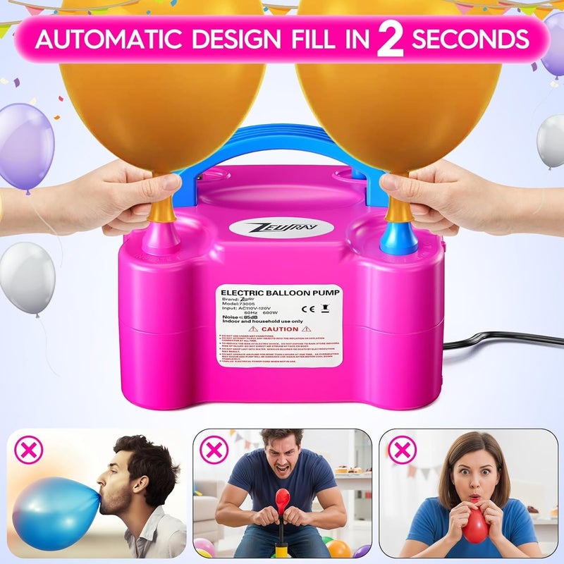 ZEUSRAY Portable Electric Balloon Pump - 110V 600W Dual Nozzle Balloon Inflator Pump with 113 accessories Decorations for Party - Image 5