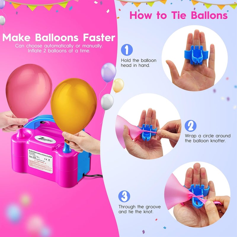 ZEUSRAY Portable Electric Balloon Pump - 110V 600W Dual Nozzle Balloon Inflator Pump with 113 accessories Decorations for Party - Image 4