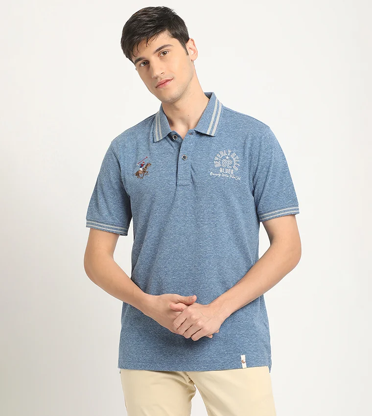 BEVERLY HILLS POLO CLUB Logo Embroidered Contrast Trim Polo T-Shirt