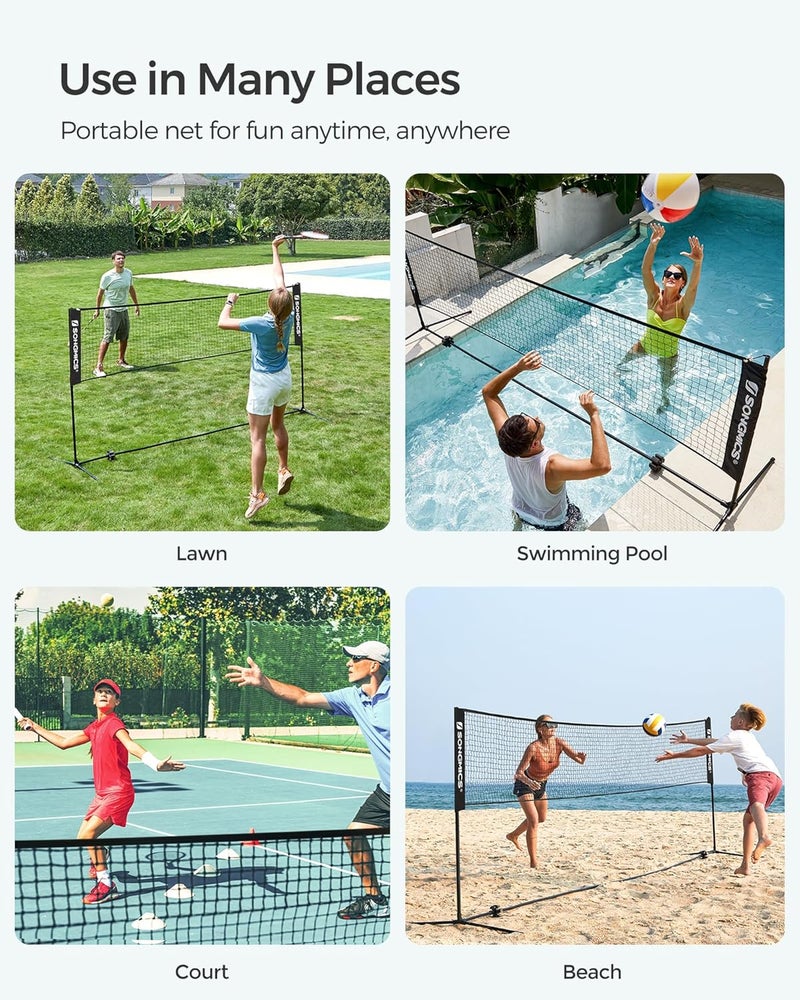 SONGMICS Badminton Net, Height Adjustable Volleyball Net, Pickleball Net for Junior Tennis, Kids, Indoor Outdoor Court, Foldable Nylon Net with Poles 10ft/13ft/16.5ft Wide - Image 5