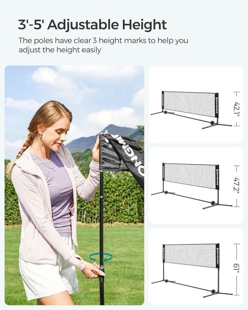 SONGMICS Badminton Net, Height Adjustable Volleyball Net, Pickleball Net for Junior Tennis, Kids, Indoor Outdoor Court, Foldable Nylon Net with Poles 10ft/13ft/16.5ft Wide - Image 3