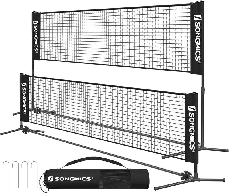 SONGMICS Badminton Net, Height Adjustable Volleyball Net, Pickleball Net for Junior Tennis, Kids, Indoor Outdoor Court, Foldable Nylon Net with Poles 10ft/13ft/16.5ft Wide - Image 1