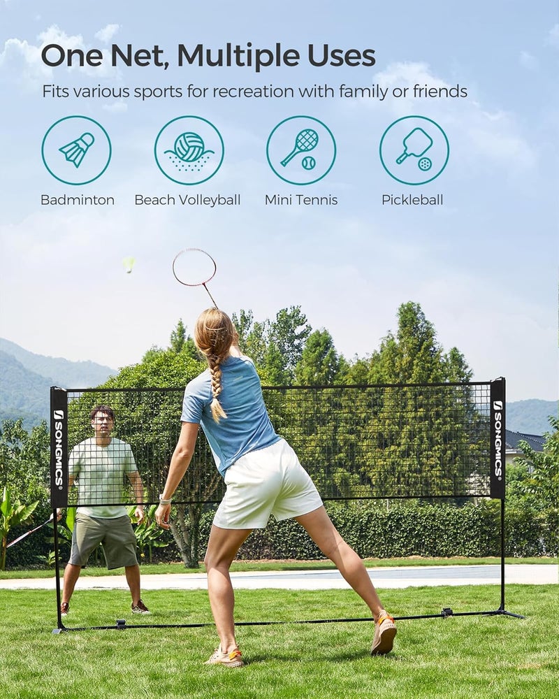 SONGMICS Badminton Net, Height Adjustable Volleyball Net, Pickleball Net for Junior Tennis, Kids, Indoor Outdoor Court, Foldable Nylon Net with Poles 10ft/13ft/16.5ft Wide - Image 2