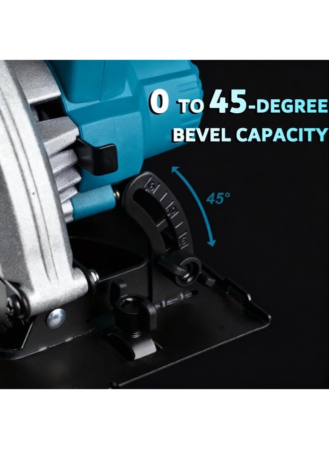 GearZone منشار دائري لاسلكي 7-1/4" مع بطاريتين 21 فولت، منشار دائري كهربائي 4500 دورة في الدقيقة مع شفرة، قطع بزاوية 0-45°، عمق أقصى 2-1/4" للخشب - Image 2