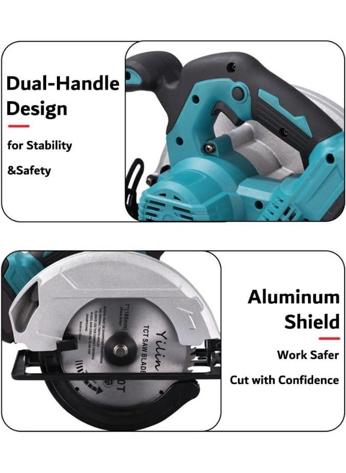 GearZone منشار دائري لاسلكي 7-1/4" مع بطاريتين 21 فولت، منشار دائري كهربائي 4500 دورة في الدقيقة مع شفرة، قطع بزاوية 0-45°، عمق أقصى 2-1/4" للخشب - Image 3