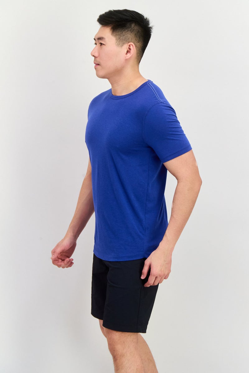 Project Essentials Men Crew Neck Short Sleeves Plain T-Shirt, Blue - Image 3