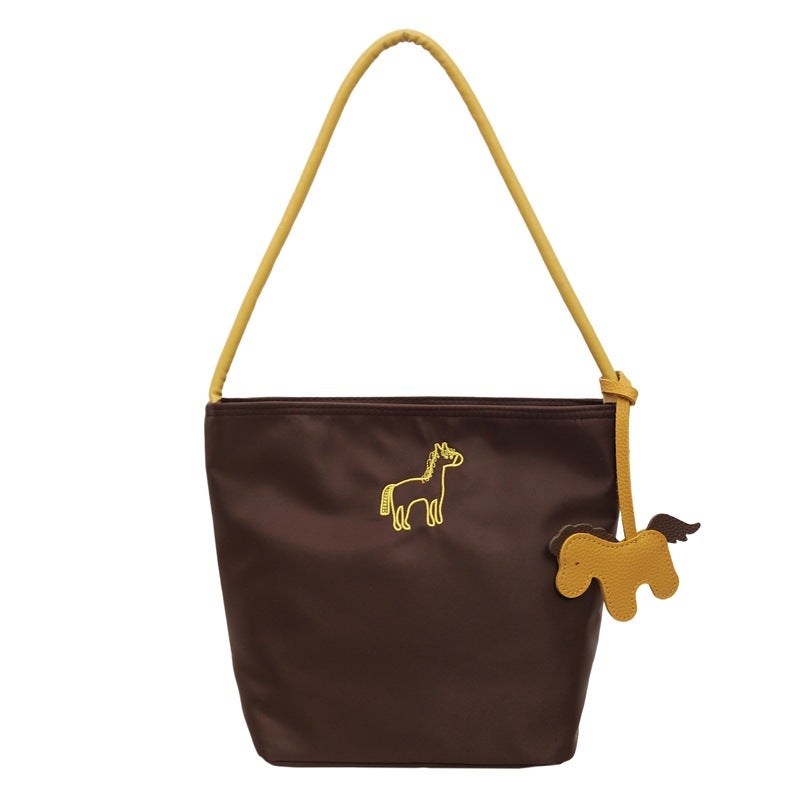 Embroidered Pony Nylon Bucket Shoulder Bag for Women - Image 1