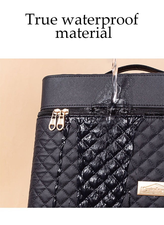 DUNISO Multifunction Travel Cosmetic Bag With Mirror Portable Makeup Case 4 Foldable Makeup Tray, Black Dividers Cosmetics Organizer, Suitable For Cosmetics Makeup Brushes Toiletry (27.5*18*27cm)  - Image 4