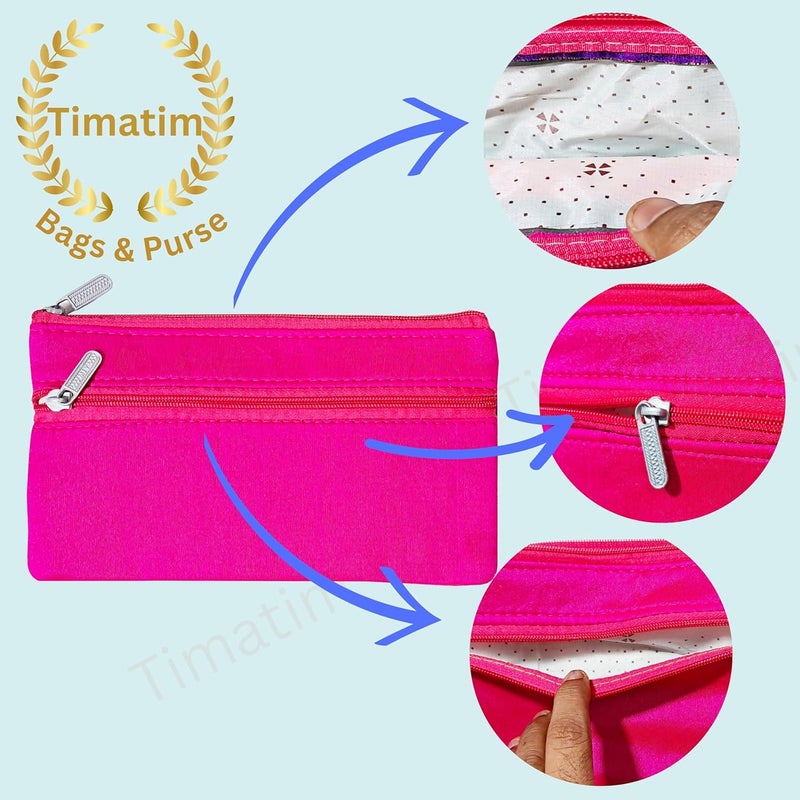 Timatim Return Gift for Women Purse Double Pockets with Zipper Wallet for Ladies Festival, Wedding, Baby Shower Shagun Haldi, Mehandi, Wedding Gift Paithani Silk Pouch, Multicolor (Pack of 12) - Image 5