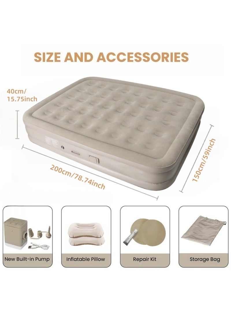 SHEIDLIN 2-Min Self-Inflating Double Air Mattress with Built-in Pump | Portable Camping Bed with 2 Inflatable Pillows & Storage Bag, Repair Kit | Supports 660lbs for Camping, Travel, Home Guests - Image 3