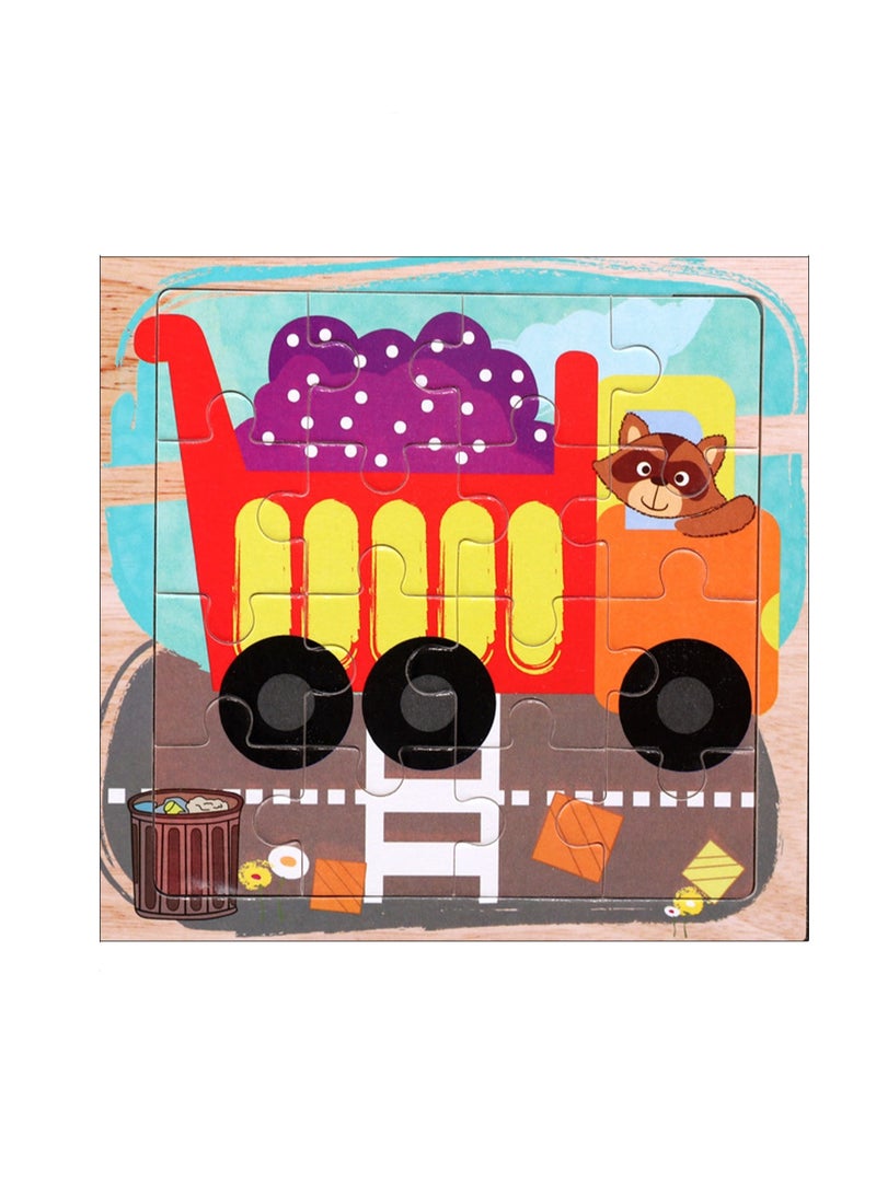 Children's Educational Wooden Cartoon Cleaning Car Jigsaw Puzzles Suitable Gift Bag Pack - Image 1