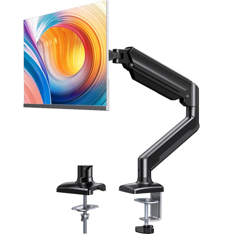 ErGear Single Monitor Arm for 13-34 inch Screens, Adjustable Gas Spring Monitor Mount Holds up to 22 lbs, Computer Monitor Stand with VESA Mount, C-Clamp & Grommet Base, Max VESA 100x100mm, - Image 1