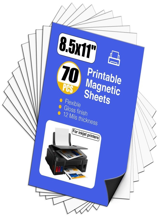 JINGZHAN Printable Magnetic Paper Non-Adhesive, 8.5" x 11" 12 Mil for Inkjet Printer & DIY Crafts, 70 Sheets - Image 1