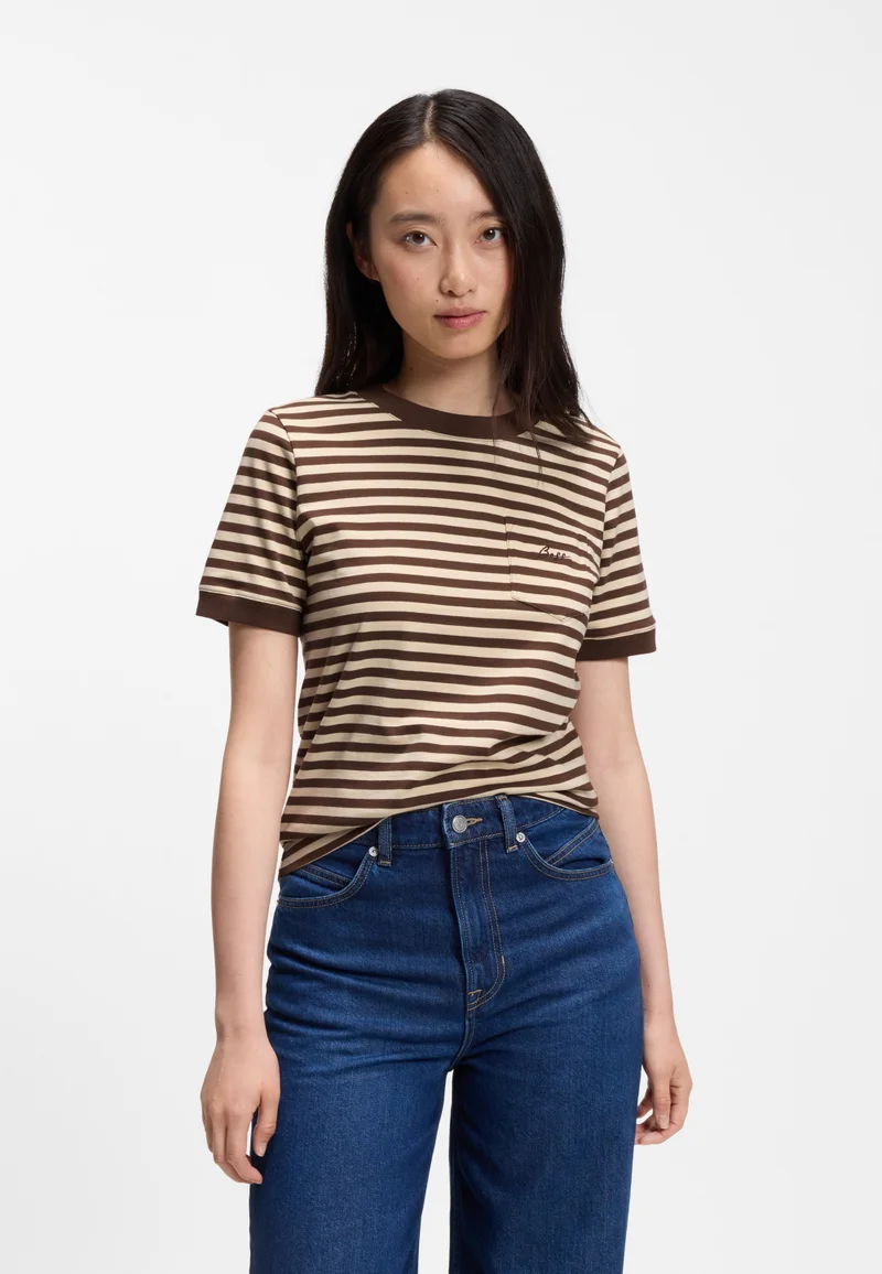BOSS Striped cotton T-shirt with chest pocket