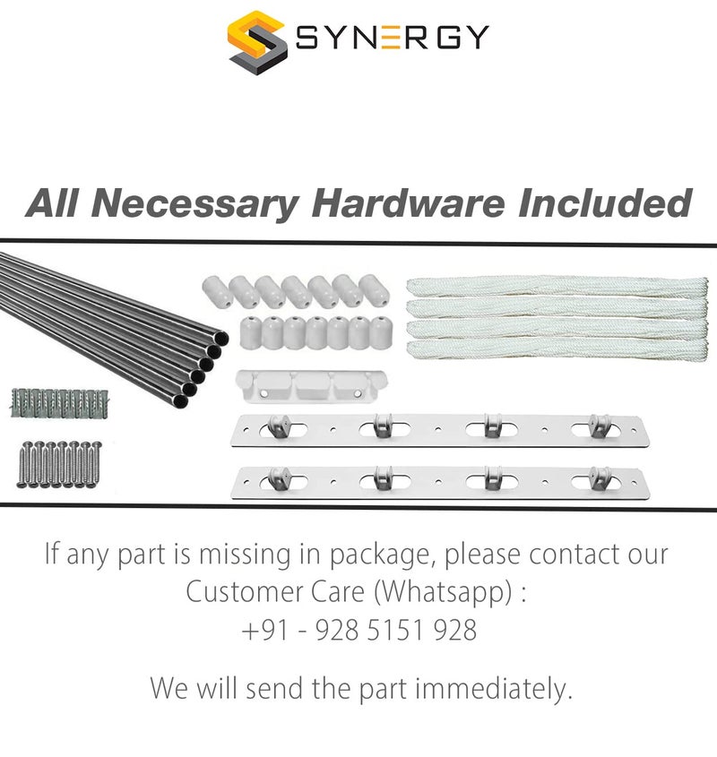 Synergy - 4 Pipes x 5 Feet - Heavy Duty - Stainless Steel Ceiling Cloth Dryer for Balcony | Cloth Drying Rope with Pulley | Cloth Hanging Stand | Clothes Drying Stand Wall Mounted - (SY-CL2-4P) - Image 3
