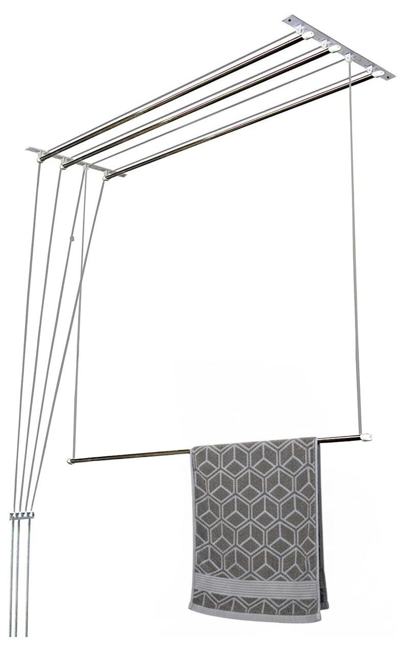 Synergy - 4 Pipes x 5 Feet - Heavy Duty - Stainless Steel Ceiling Cloth Dryer for Balcony | Cloth Drying Rope with Pulley | Cloth Hanging Stand | Clothes Drying Stand Wall Mounted - (SY-CL2-4P) - Image 1