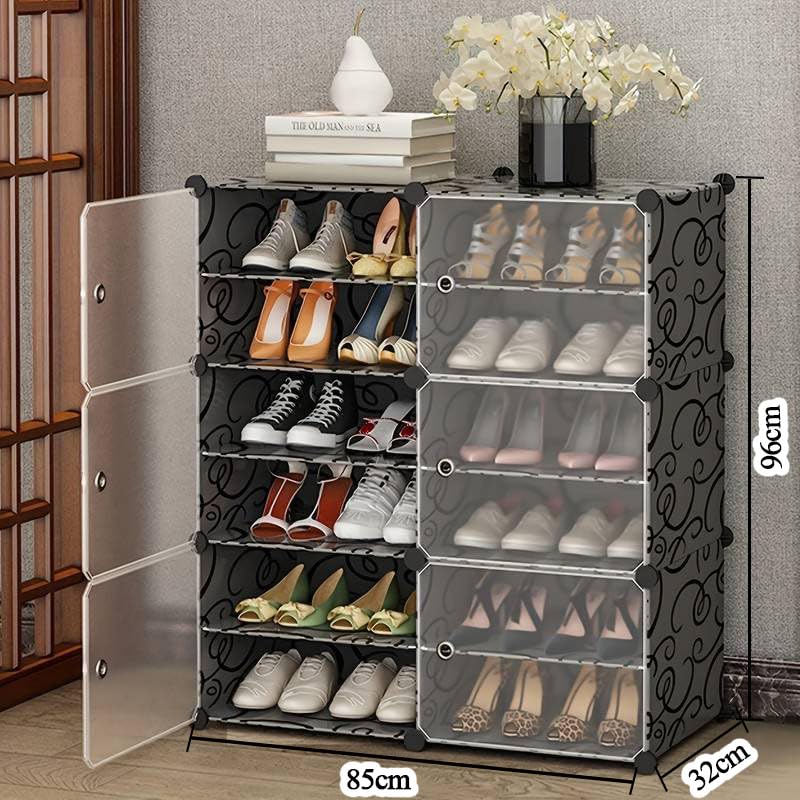 AYSIS Portable Shoe Rack for Home with Door,Adjustable Plastic Shoe Rack for Bedroom/Outdoor Waterproof,36 Pair Shoe Storage Organizer,Made of High-Density PP Frame for Stability (Black) 85x32x96 Cm - Image 2