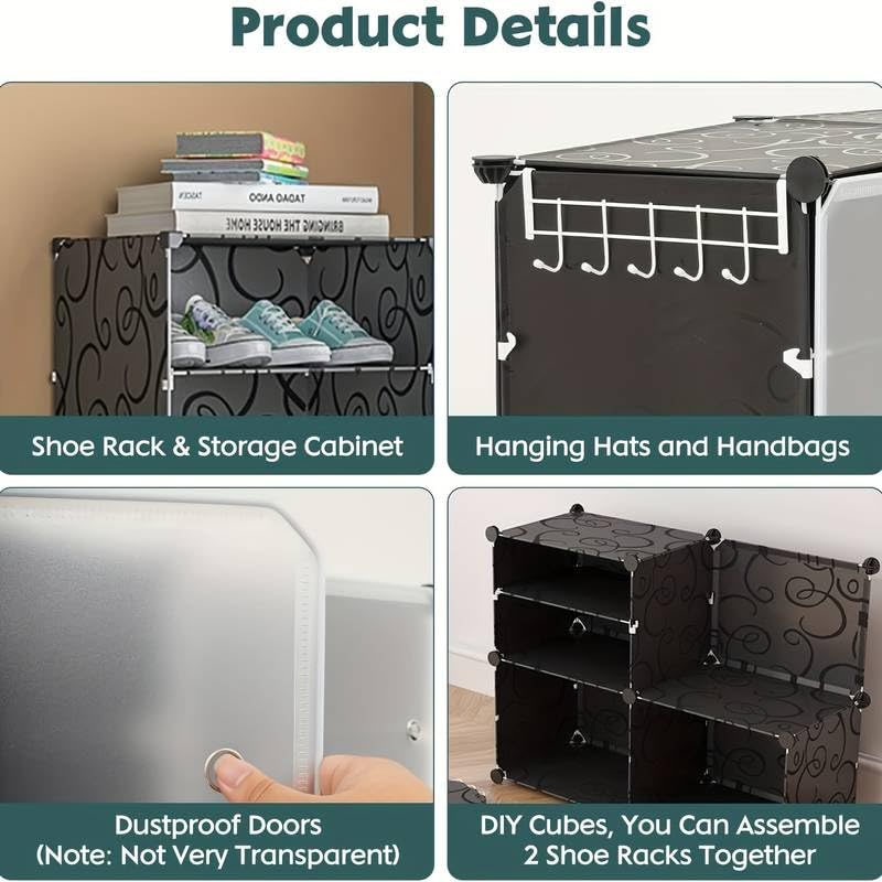AYSIS Portable Shoe Rack for Home with Door,Adjustable Plastic Shoe Rack for Bedroom/Outdoor Waterproof,36 Pair Shoe Storage Organizer,Made of High-Density PP Frame for Stability (Black) 85x32x96 Cm - Image 5