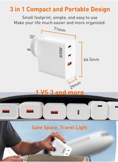 Xoopla PD 65W GaN Charger Dual Type C Charger , 1 QC 3.0 Laptop Wall Charger GaN Fast Charger for Macbook Laptop Cell Phone Watch Compatible with Samsung Xiaomi iPhone iPad Realme Huawei  - Image 5