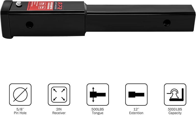 OPENROAD 12 Inch Trailer Hitch Extension for 2-Inch Receiver with Safety Lock - Image 2