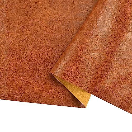 Yoquare 250cm x 140cm （98 x 54 Inch） Soft Leather Fabric - Faux Leather Fabric -1mm Thick for Upholstery - DIY Crafts - Light Brown Crazy Horse Distress - Image 1