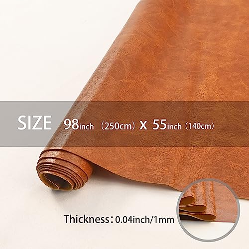 Yoquare 250cm x 140cm （98 x 54 Inch） Soft Leather Fabric - Faux Leather Fabric -1mm Thick for Upholstery - DIY Crafts - Light Brown Crazy Horse Distress - Image 2