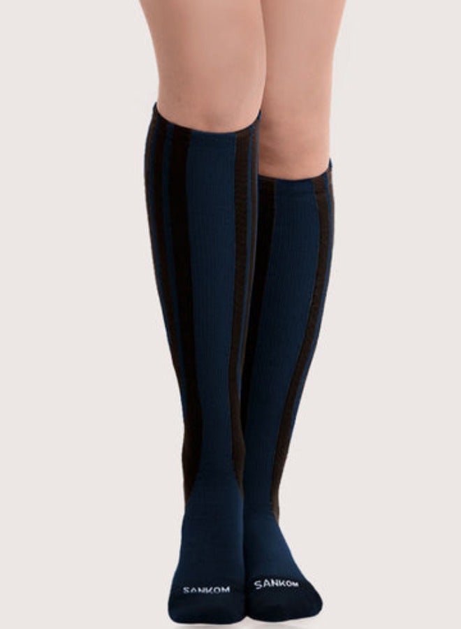 SANKOM Patent Active Compression Socks – Antibacterial Dark Blue – Clinically Proven to Improve Blood Circulation, Reduce Swelling & Fatigue – Hypoallergenic, Breathable, Padded Heel & Toe – Ideal for Travel, Workout, Pregnancy & Daily Wear  - Image 1