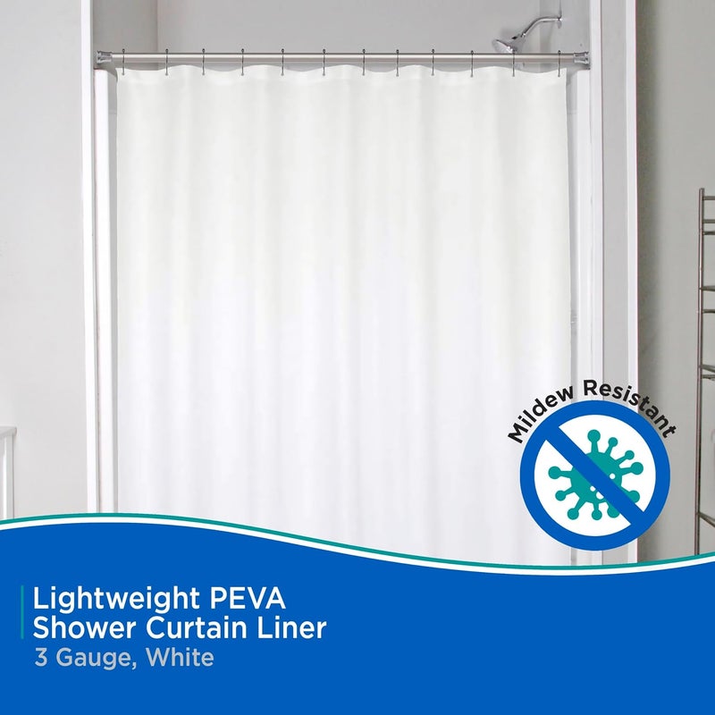 Kenney KN61430 Lightweight 3 Gauge Waterproof PEVA Shower Curtain Liner with Durable Eyelet Hang Holes and Weighted Magnetic Hem for Bathroom, 70" W x 72" H, White, 1-Pack - Image 3