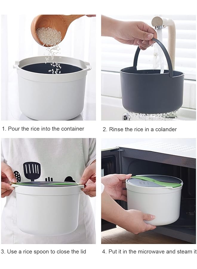 Bewinner 2L Microwave Rice Cooker Set With Strainer, Food Grade Pp Material, Dishwasher Safe Container For Quick Cooking, Perfect For Family And Dorm Use (Green) - Image 4