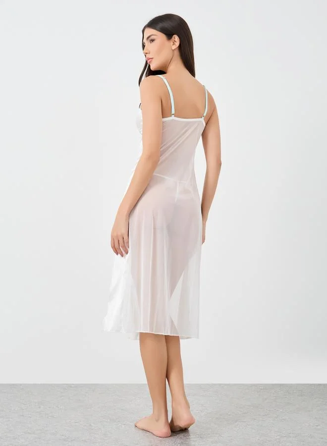 Take Two Take Two Women Solid Floral Lace Trim Split Hem Cami Dress with Thong