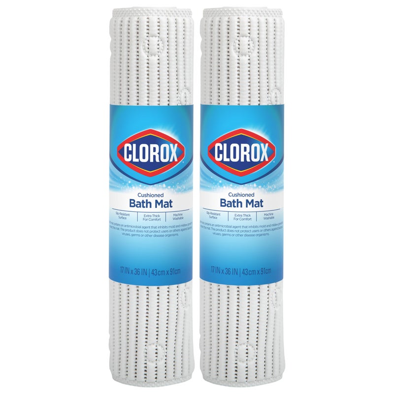 Clorox Duck Brand Clorox Cushioned Shower Mat, Non Slip Bathtub Mat with Suction Cups, 17 Inches x 36 Inches, White, 2 Pack - Image 1