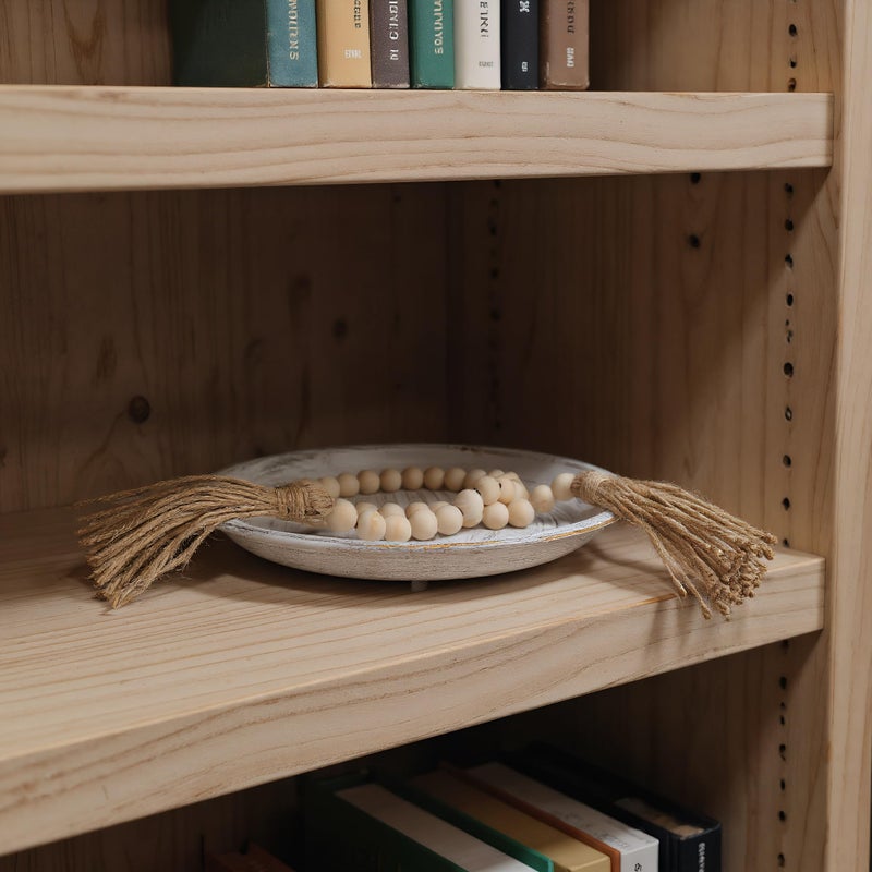 mivofo 10-inch Candle Plate Holder Tray & 30-inch Wooden Bead Garland with Tassels, Farmhouse Decorative Tray, Rustic Country Home Decor - White - Image 3