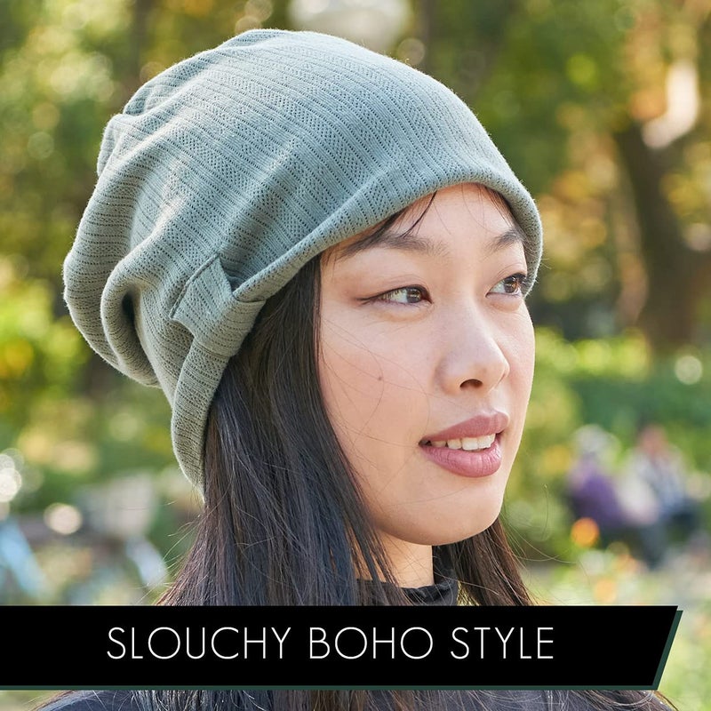 CHARM Womens Slouchy Summer Beanie - Mens Cotton Slouch Hat Chemo Cap Beige - Image 4